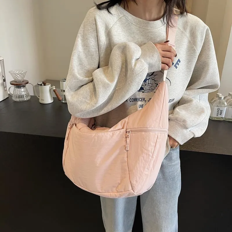 Slouchy Sling Bag for Women Canvas Crescent Bag Hobo Purse with Adjustable Strap Saddle Bag for Travel