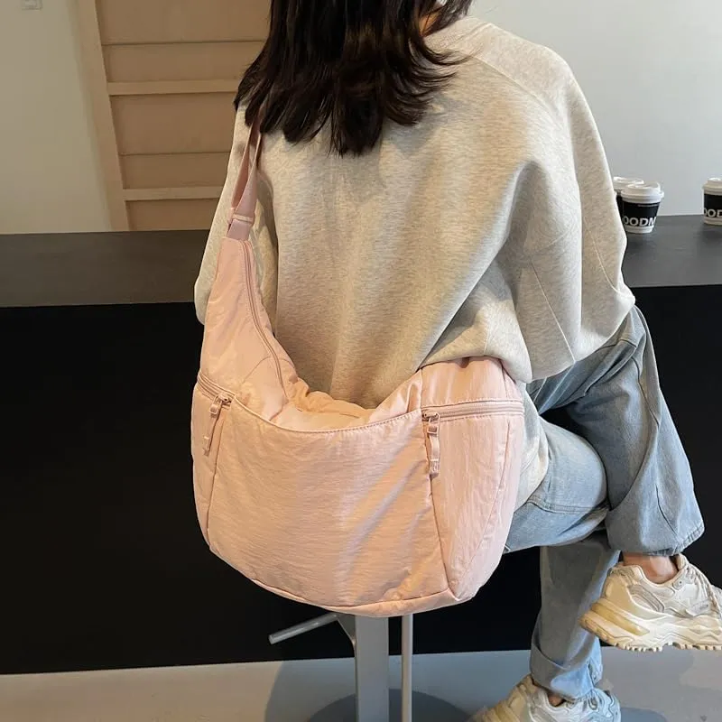 Slouchy Sling Bag for Women Canvas Crescent Bag Hobo Purse with Adjustable Strap Saddle Bag for Travel