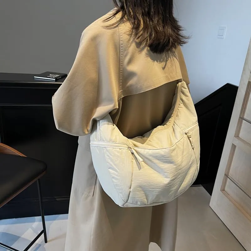 Slouchy Sling Bag for Women Canvas Crescent Bag Hobo Purse with Adjustable Strap Saddle Bag for Travel