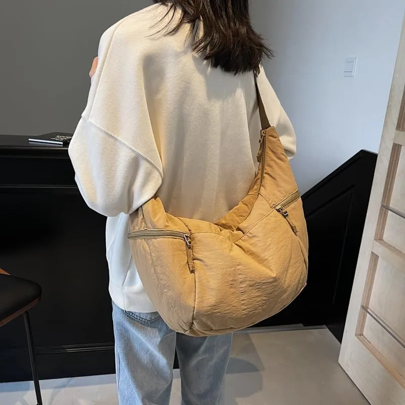 Slouchy Sling Bag for Women Canvas Crescent Bag Hobo Purse with Adjustable Strap Saddle Bag for Travel