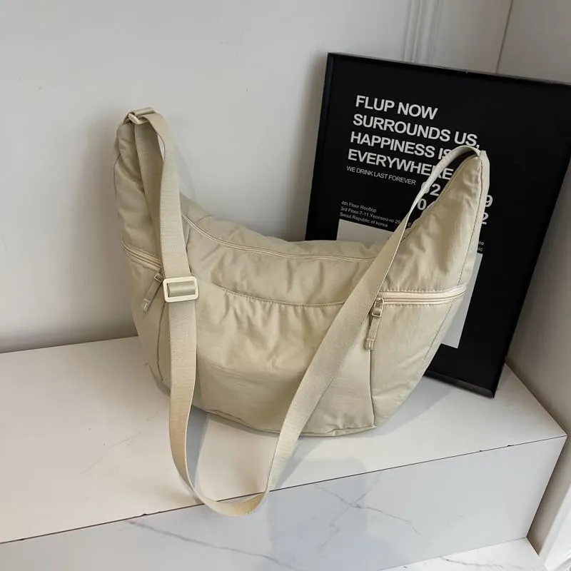 Slouchy Sling Bag for Women Canvas Crescent Bag Hobo Purse with Adjustable Strap Saddle Bag for Travel