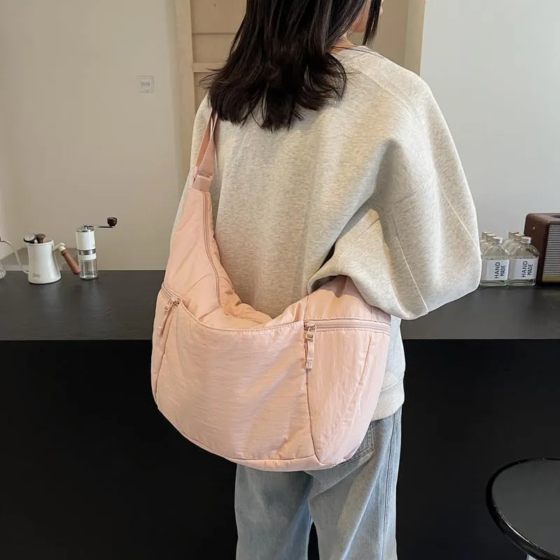 Slouchy Sling Bag for Women Canvas Crescent Bag Hobo Purse with Adjustable Strap Saddle Bag for Travel