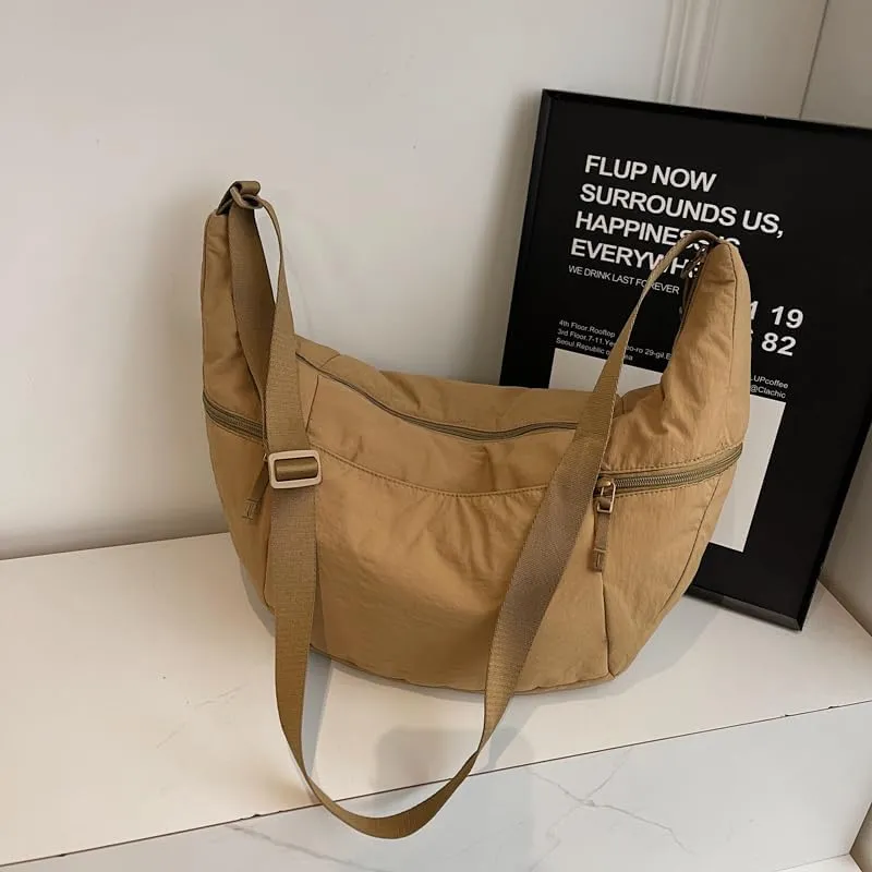 Slouchy Sling Bag for Women Canvas Crescent Bag Hobo Purse with Adjustable Strap Saddle Bag for Travel