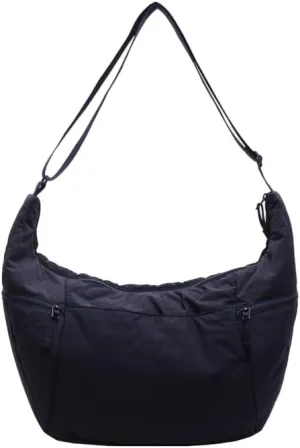 Slouchy Sling Bag for Women Canvas Crescent Bag Hobo Purse with Adjustable Strap Saddle Bag for Travel