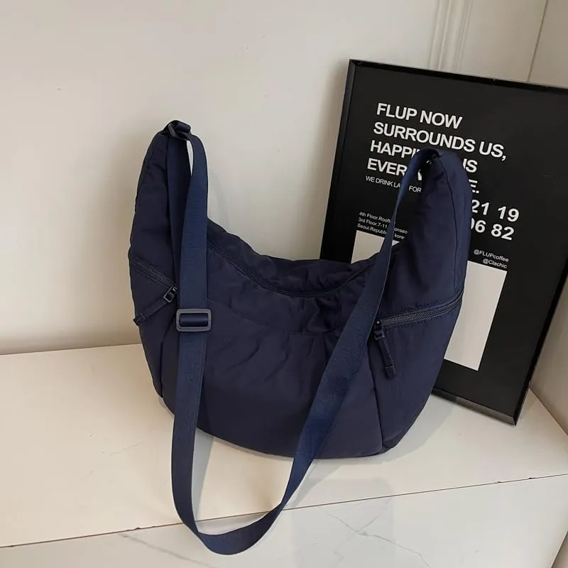 Slouchy Sling Bag for Women Canvas Crescent Bag Hobo Purse with Adjustable Strap Saddle Bag for Travel