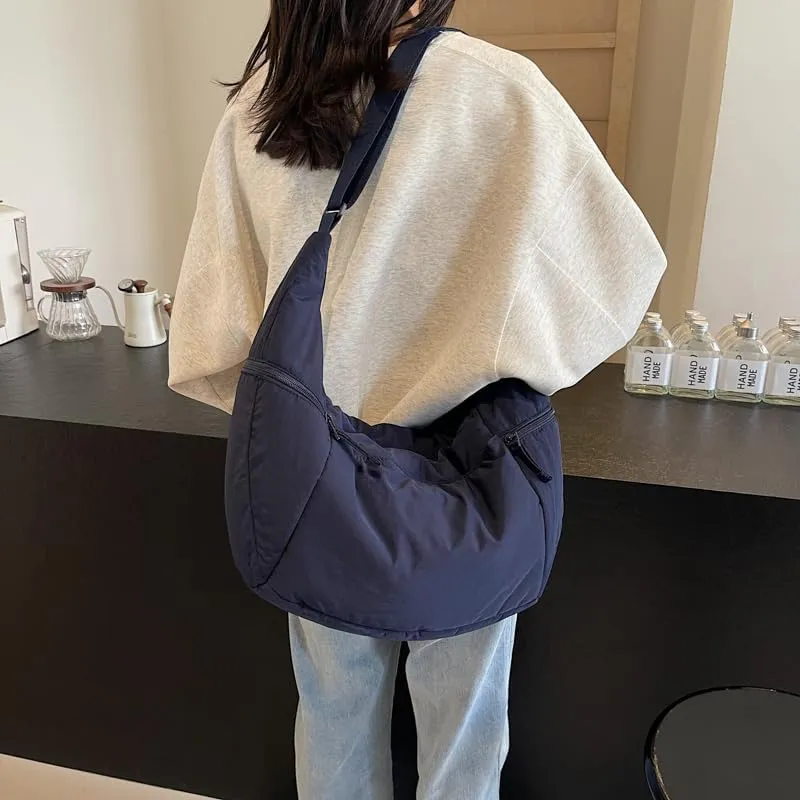 Slouchy Sling Bag for Women Canvas Crescent Bag Hobo Purse with Adjustable Strap Saddle Bag for Travel