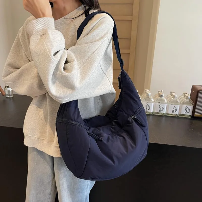 Slouchy Sling Bag for Women Canvas Crescent Bag Hobo Purse with Adjustable Strap Saddle Bag for Travel