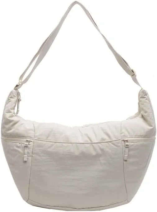 Slouchy Sling Bag for Women Canvas Crescent Bag Hobo Purse with Adjustable Strap Saddle Bag for Travel