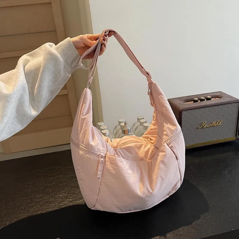 Slouchy Sling Bag for Women Canvas Crescent Bag Hobo Purse with Adjustable Strap Saddle Bag for Travel