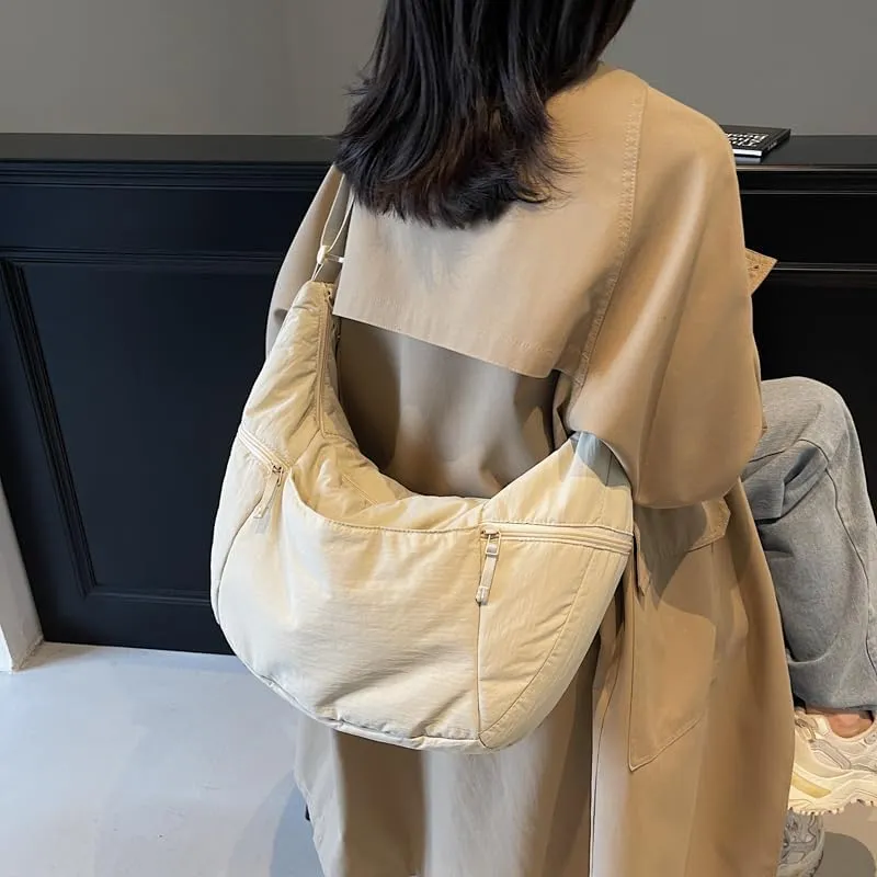 Slouchy Sling Bag for Women Canvas Crescent Bag Hobo Purse with Adjustable Strap Saddle Bag for Travel