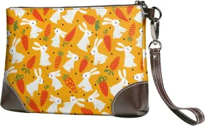 Small Clutch Purses for Women - Red Carrot Cute Rabbit Leather Wristlet Wallets for Women with Wrist Strap