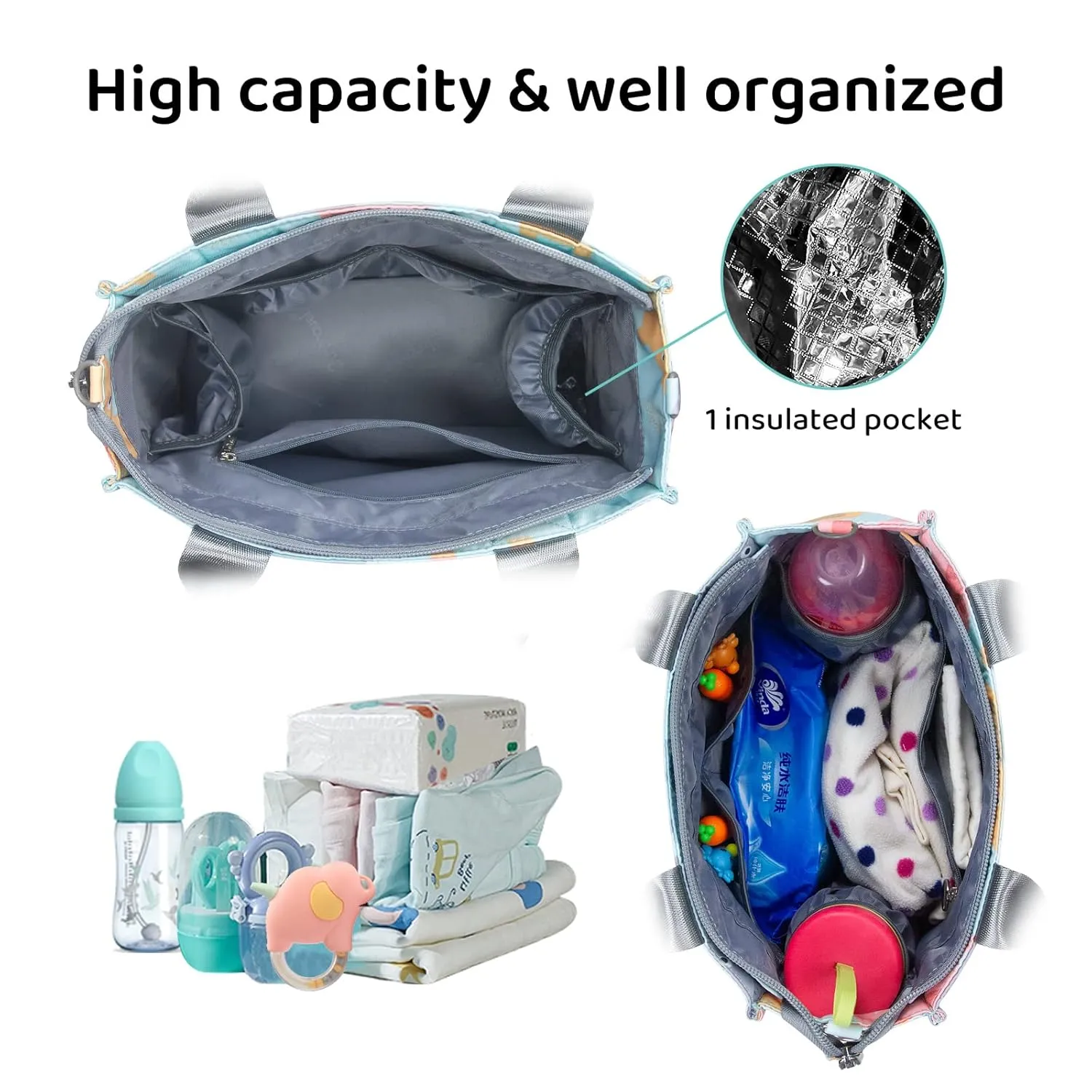 Small Diaper Bags Waterproof Travel Tote Mini Diaper Bag Multi-Function Baby Bags Crossbody Purse(Blue Elephant)