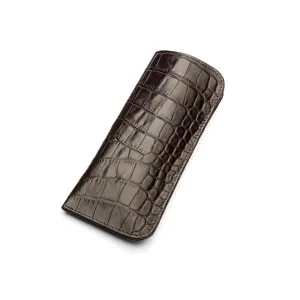Small Leather Glasses Case - Brown Croc-Effect