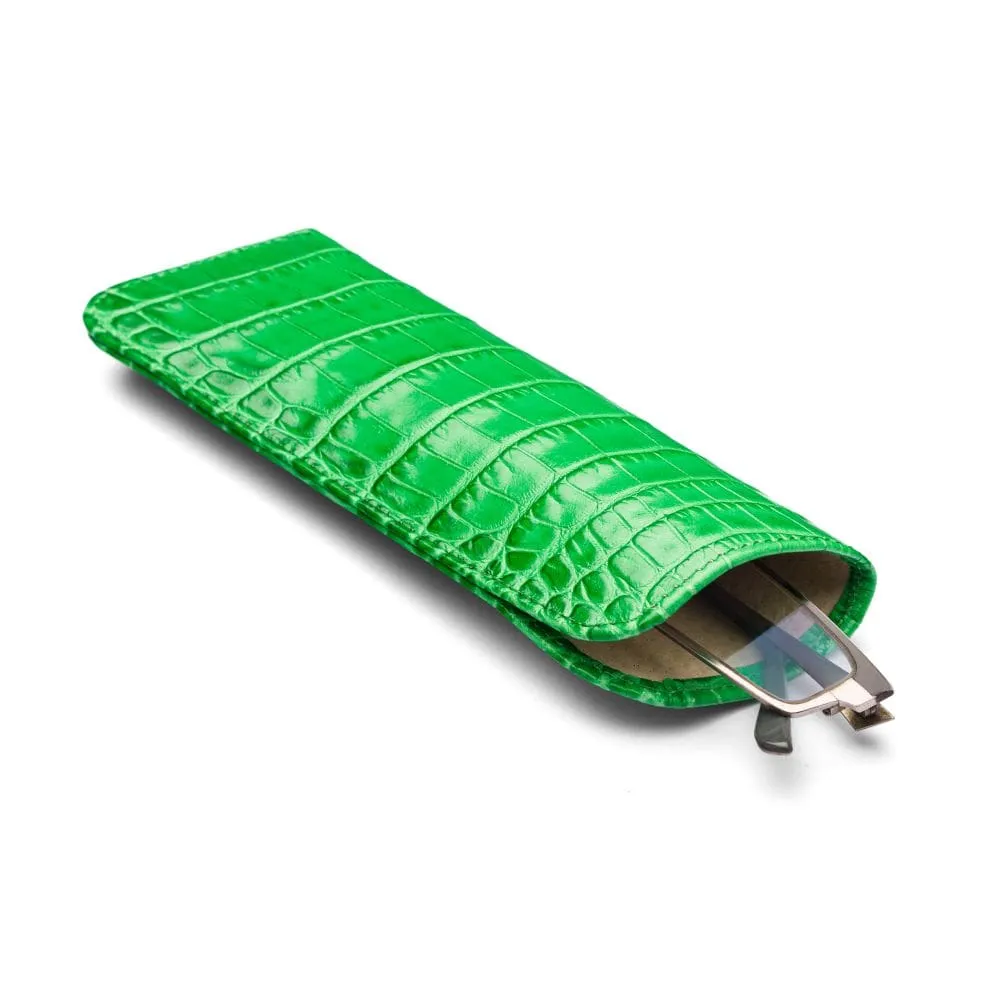 Small Leather Glasses Case - Emerald Croc-Effect