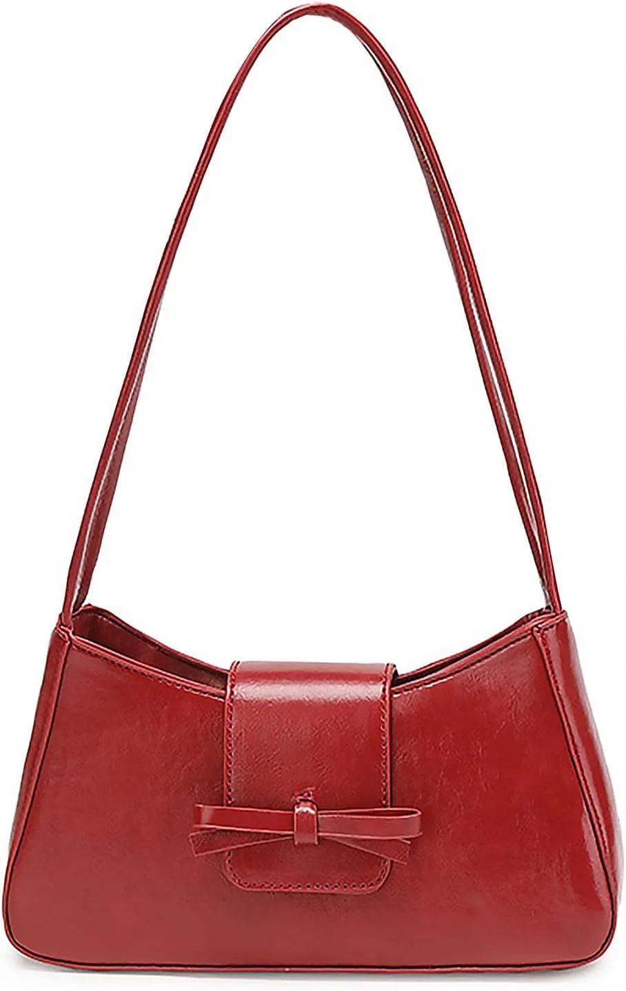Small Shoulder Bag for Women Trendy Y2K Purses Bow Red Purse Mini Burgundy Purse Leather Hobo Handbag