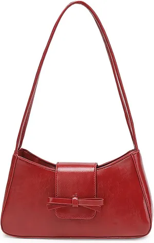 Small Shoulder Bag for Women Trendy Y2K Purses Bow Red Purse Mini Burgundy Purse Leather Hobo Handbag
