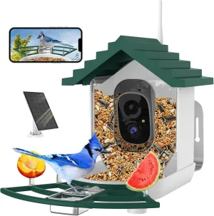 Smart Bird Feeder with Camera,Ai Identify Birds Watching Camera with Solar Powered,FHD Live View, Auto Capture Birds Video in Backyard,Porch, Patio,Ideal Gifts for Family and Bird Lovers (Dark Green)