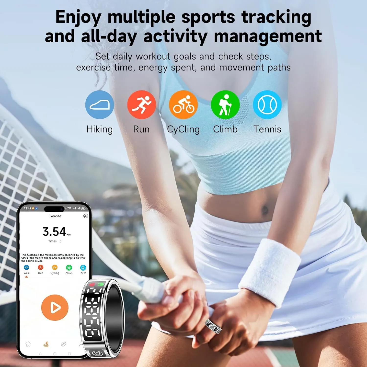Smart Ring with Display - Fitness Tracker, Heart Rate Monitor, Sleep Tracker, Step Counter, Gesture Control for TikTok & Camera - IP68 Waterproof, Extended Battery Life Silver #10