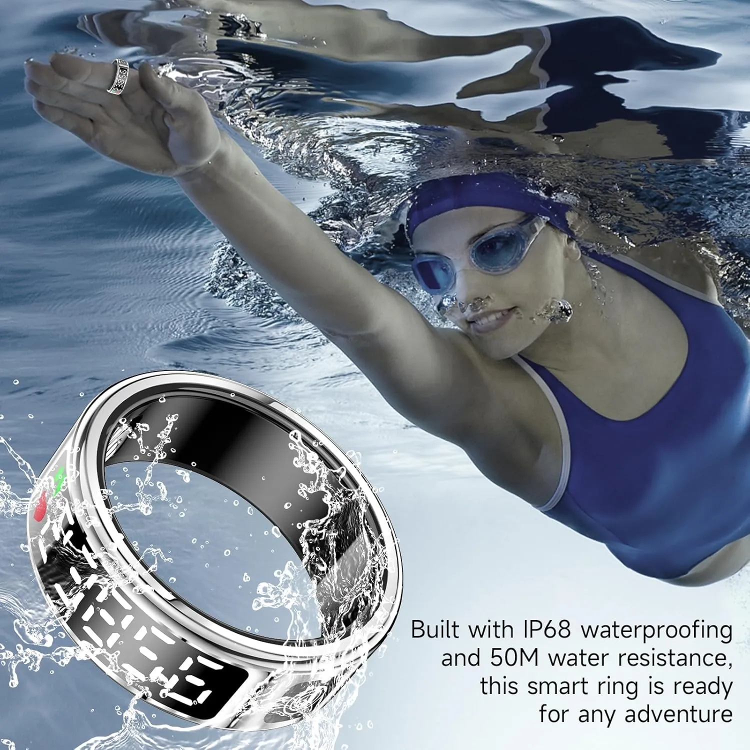 Smart Ring with Display - Fitness Tracker, Heart Rate Monitor, Sleep Tracker, Step Counter, Gesture Control for TikTok & Camera - IP68 Waterproof, Extended Battery Life Silver #10