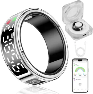 Smart Ring with Display - Fitness Tracker, Heart Rate Monitor, Sleep Tracker, Step Counter, Gesture Control for TikTok & Camera - IP68 Waterproof, Extended Battery Life Silver #10