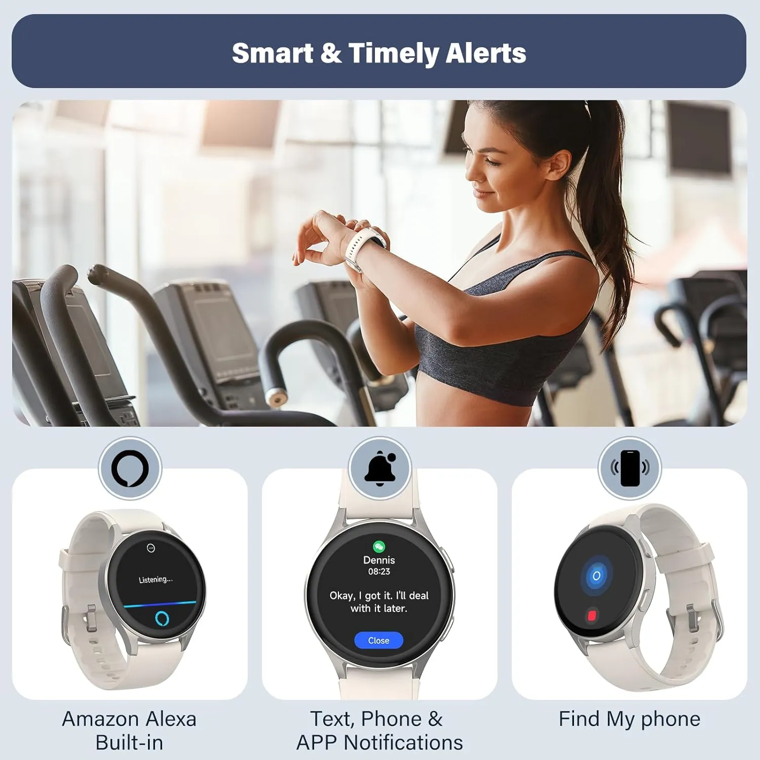 Smart Watch, Built-in Alexa, GPS, VO2 Max, HRV, SpO2 Sleep Monitoring, Noise Detection, Women's Health, Sports Tracking, Notifications, 1.32" AMOLED, Compass, Altimeter (Bluetooth, Gray, 43mm)