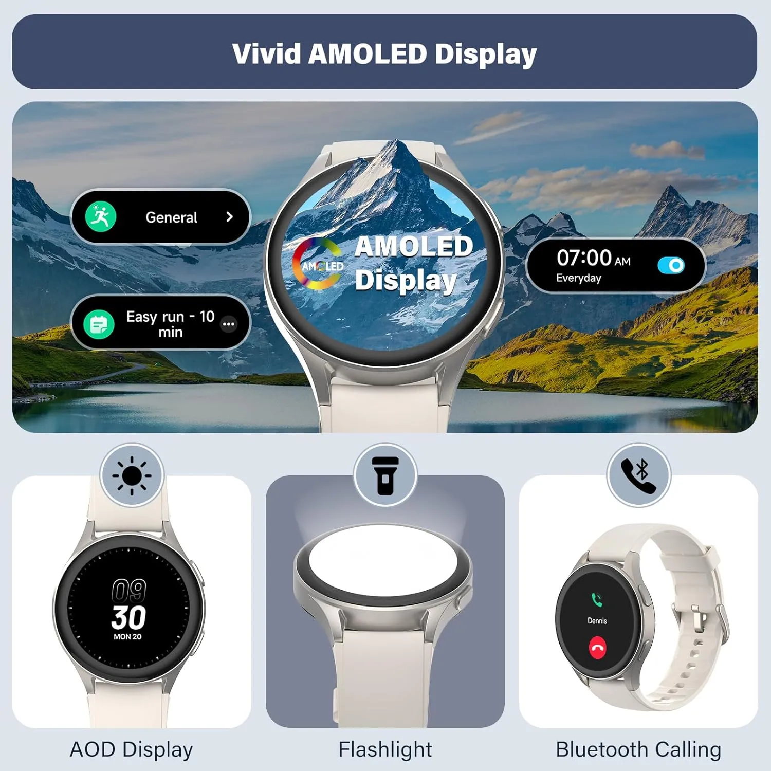 Smart Watch, Built-in Alexa, GPS, VO2 Max, HRV, SpO2 Sleep Monitoring, Noise Detection, Women's Health, Sports Tracking, Notifications, 1.32" AMOLED, Compass, Altimeter (Bluetooth, Gray, 43mm)