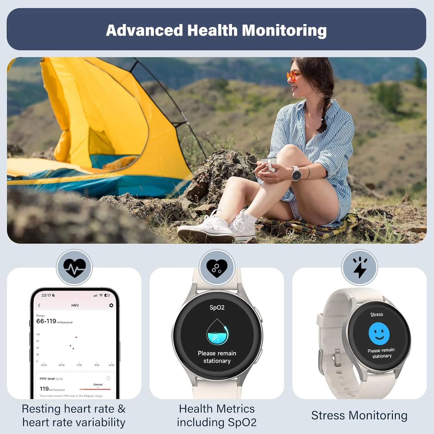 Smart Watch, Built-in Alexa, GPS, VO2 Max, HRV, SpO2 Sleep Monitoring, Noise Detection, Women's Health, Sports Tracking, Notifications, 1.32" AMOLED, Compass, Altimeter (Bluetooth, Gray, 43mm)