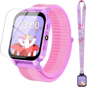 Smart Watch for Kids with 30 Puzzle Games, 140 Educational Learning Cards, Screen Protector, HD Touch Screen, Camera, Music, Pedometer - Perfect for Girls Ages 4-12 as Fun & Educational Birthday Gift