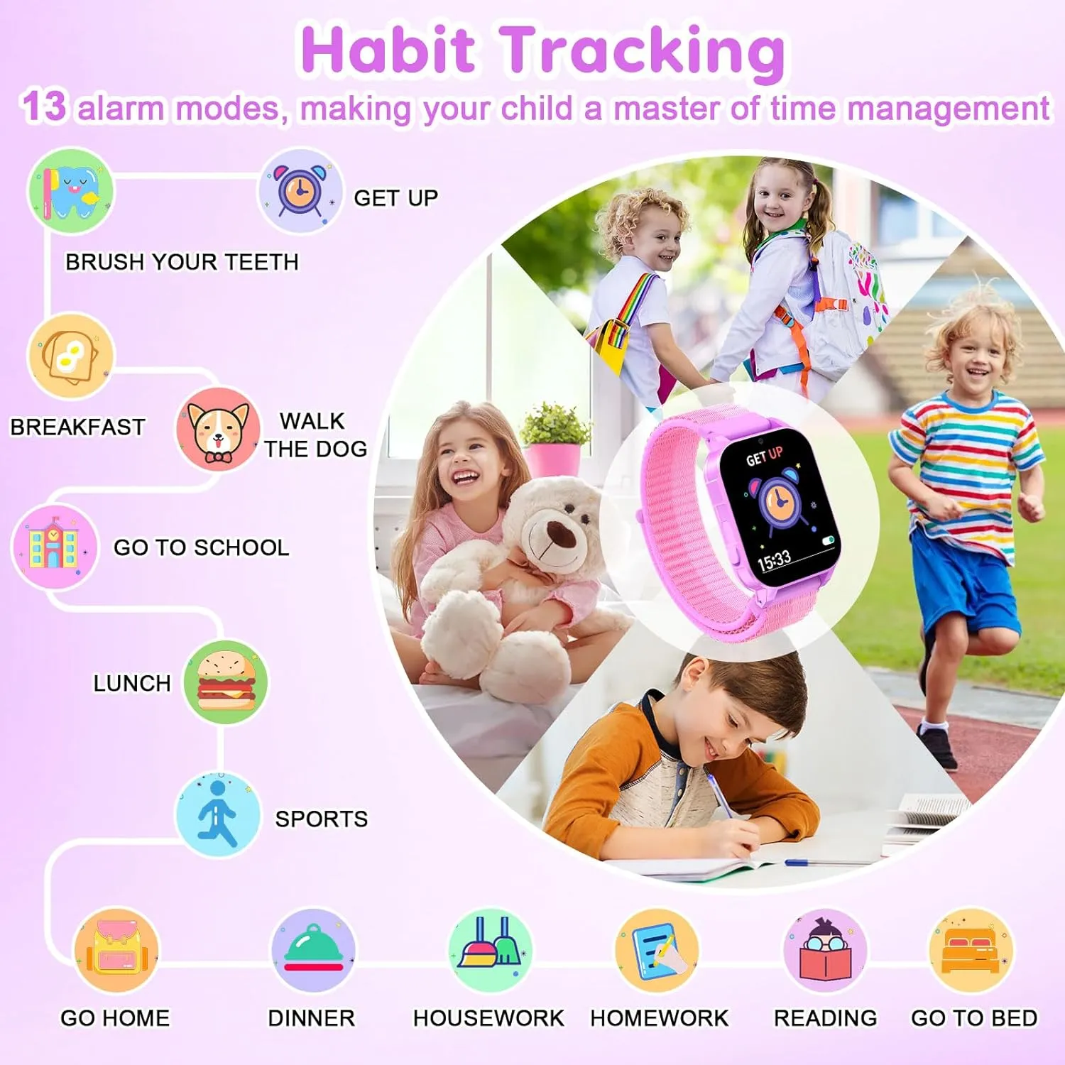 Smart Watch for Kids with 30 Puzzle Games, 140 Educational Learning Cards, Screen Protector, HD Touch Screen, Camera, Music, Pedometer - Perfect for Girls Ages 4-12 as Fun & Educational Birthday Gift