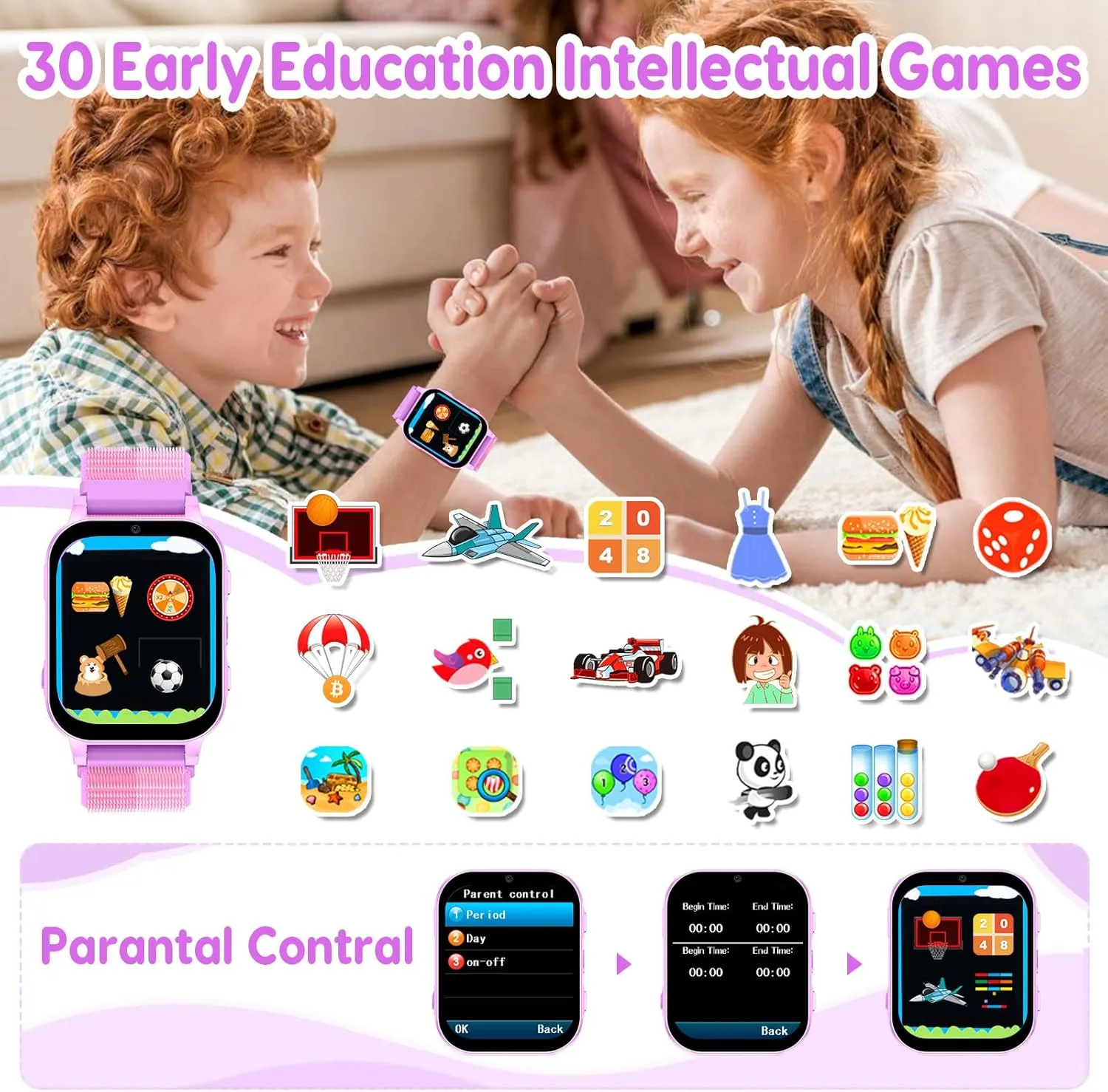 Smart Watch for Kids with 30 Puzzle Games, 140 Educational Learning Cards, Screen Protector, HD Touch Screen, Camera, Music, Pedometer - Perfect for Girls Ages 4-12 as Fun & Educational Birthday Gift
