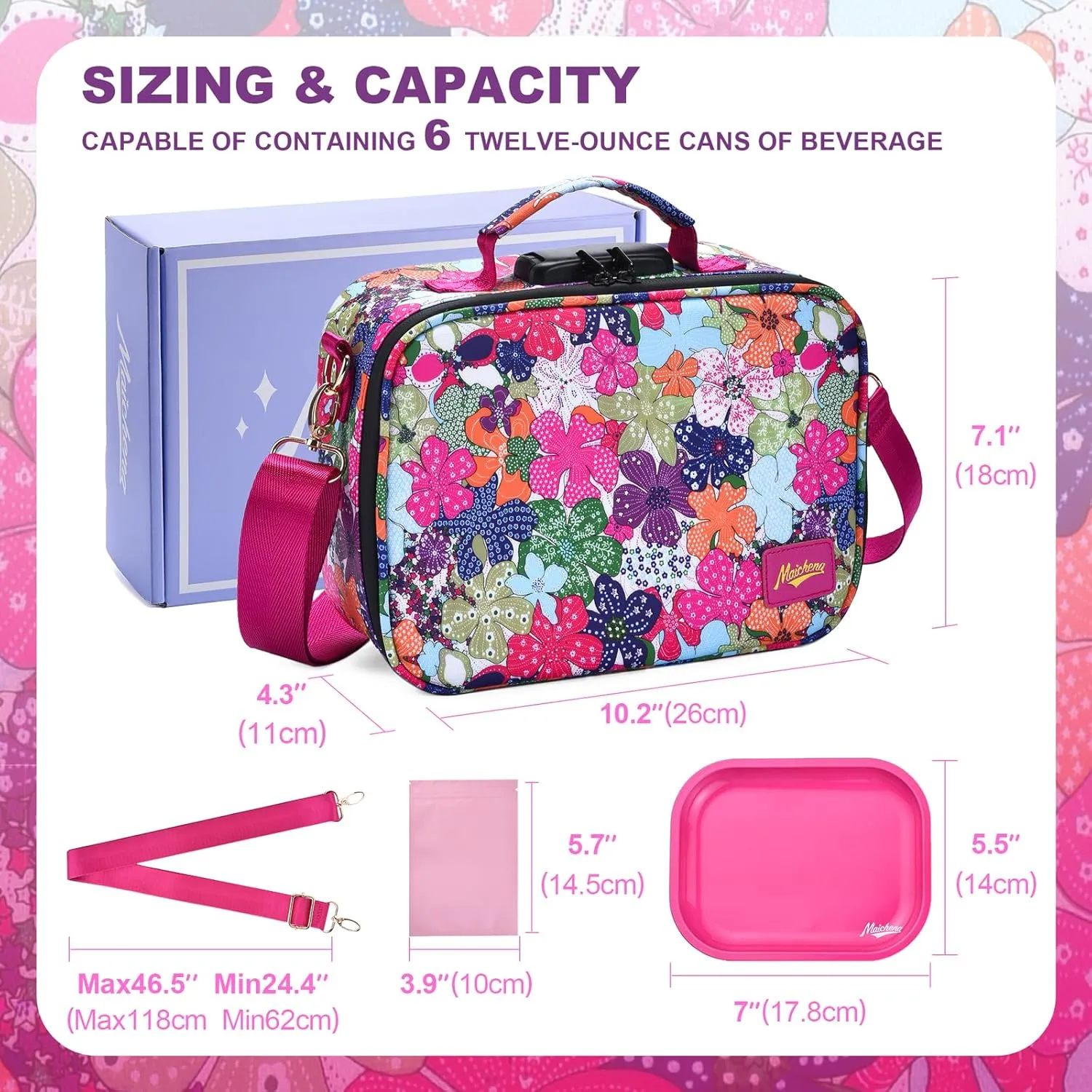 Smell Proof Bag with Combination Lock and Tray, Large Odor Proof Stash Box, Smell Proof Containers Crossbody Bag for Travel & Storage, Gifts for Women, Hot Pink