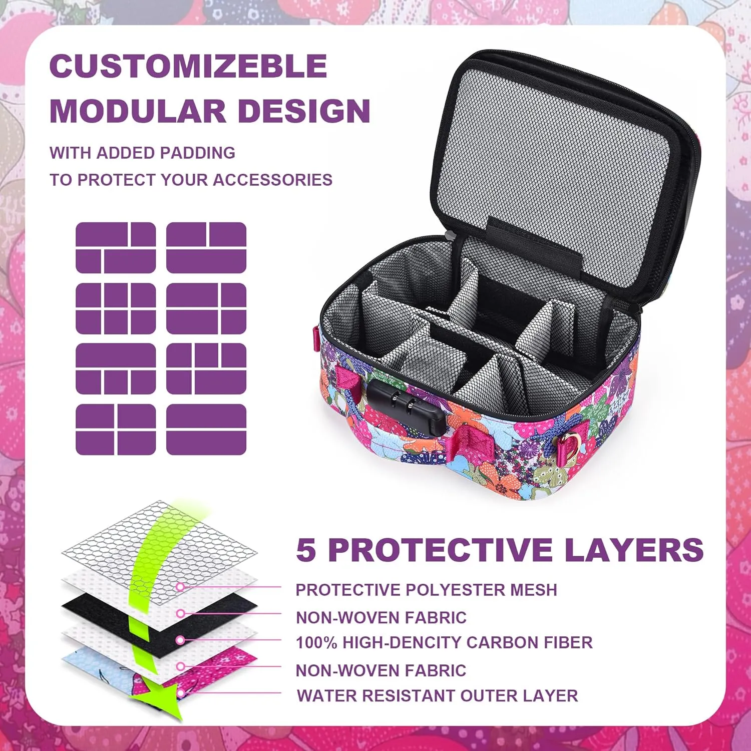 Smell Proof Bag with Combination Lock and Tray, Large Odor Proof Stash Box, Smell Proof Containers Crossbody Bag for Travel & Storage, Gifts for Women, Hot Pink
