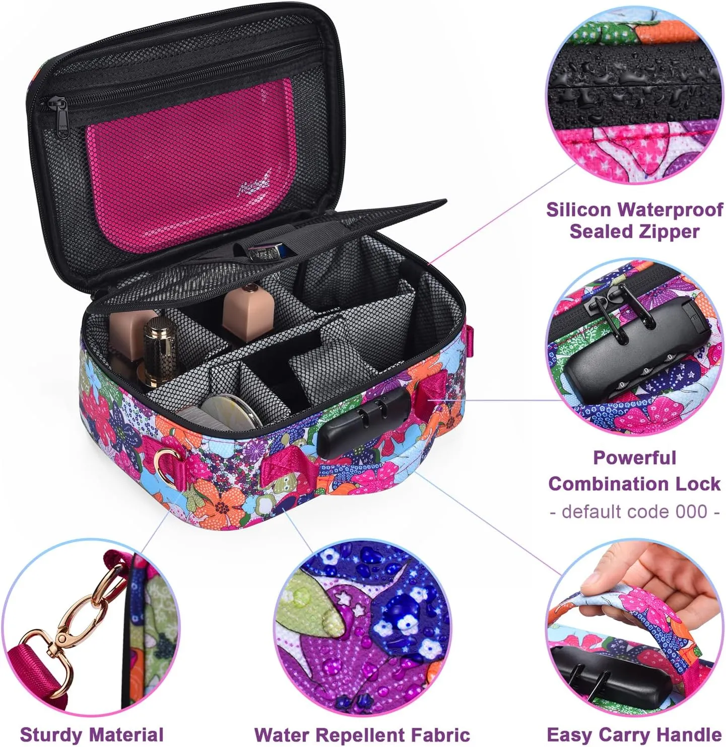 Smell Proof Bag with Combination Lock and Tray, Large Odor Proof Stash Box, Smell Proof Containers Crossbody Bag for Travel & Storage, Gifts for Women, Hot Pink