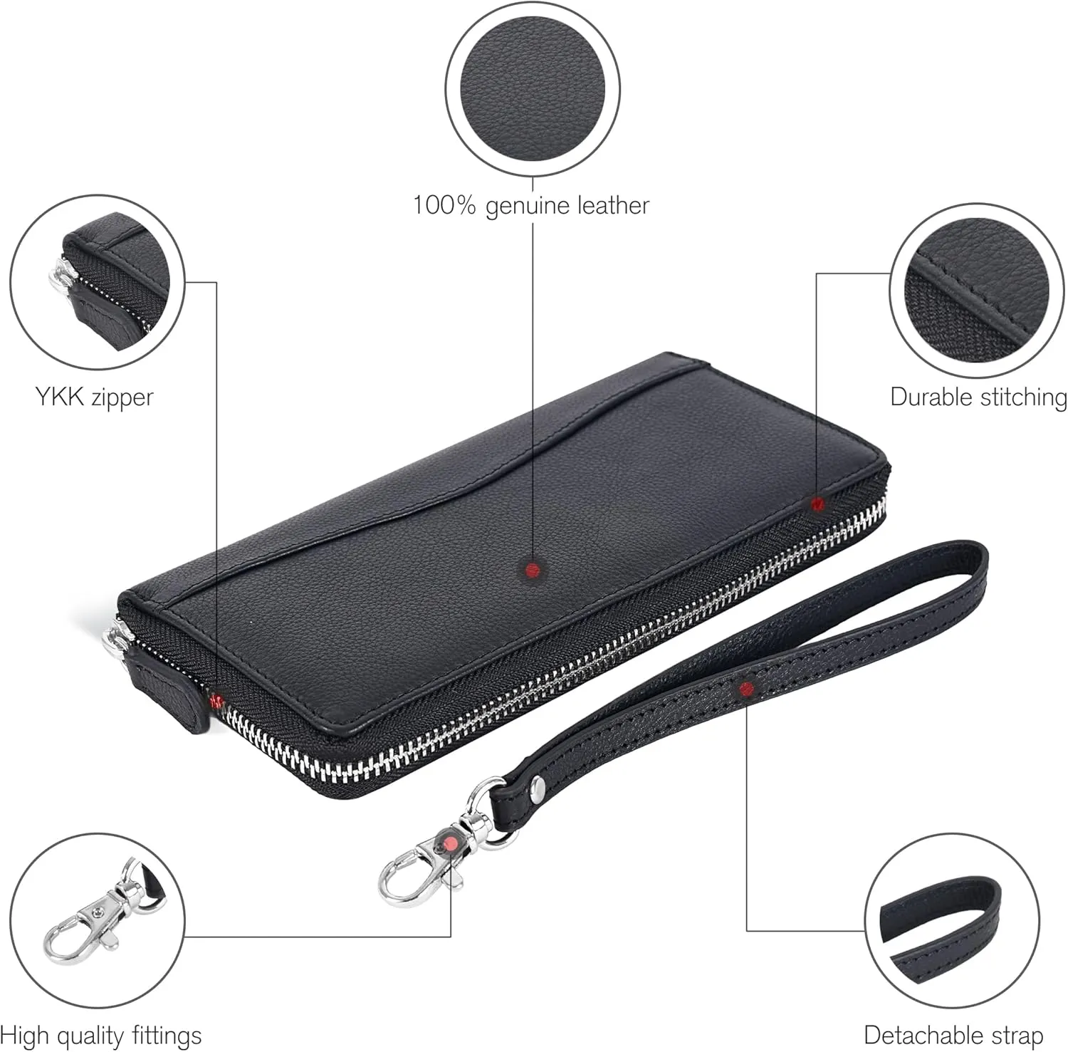Smooth Nappa Leather Wallet for Women - RFID Womens Wallet Clutch with 8 Credit Card Holder, Coin Pocket