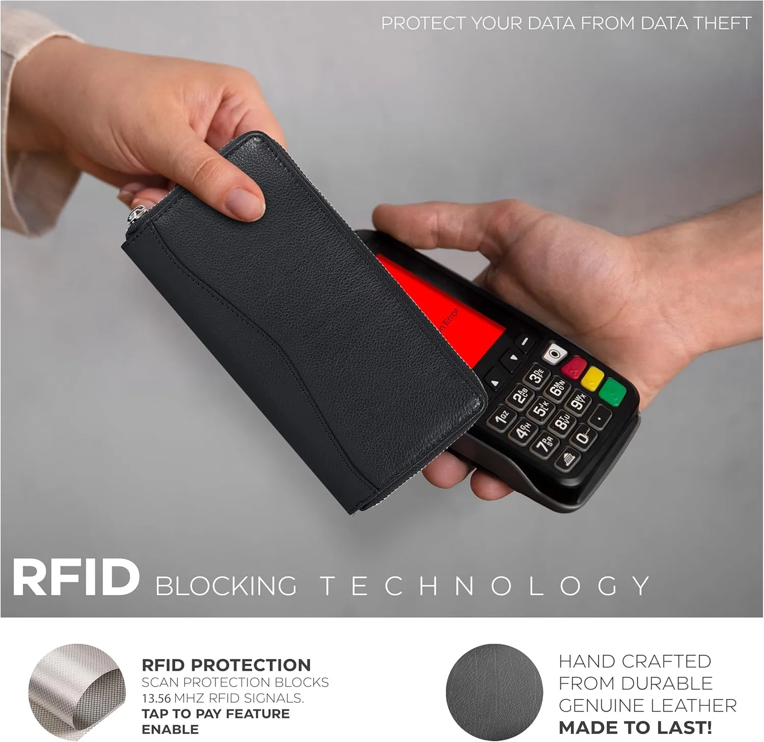 Smooth Nappa Leather Wallet for Women - RFID Womens Wallet Clutch with 8 Credit Card Holder, Coin Pocket