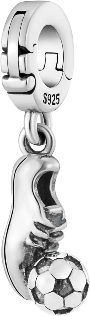 Soccer Ball Cleats Sport Open Clasp Clip On Pendant 925 Sterling Silver Charm For Pandora & Other Charm Bracelets/Necklaces