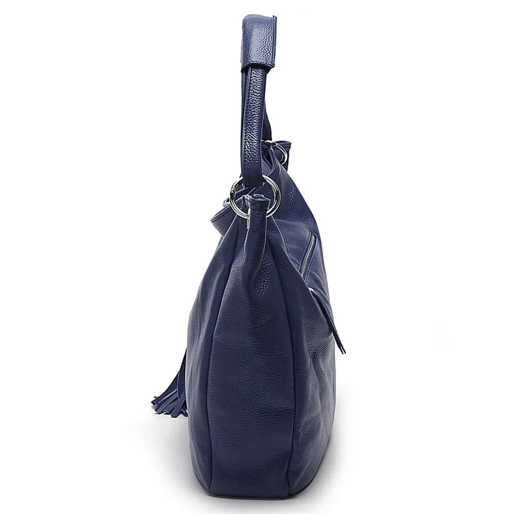 Soft Genuine Leather Tassel Tote Bag