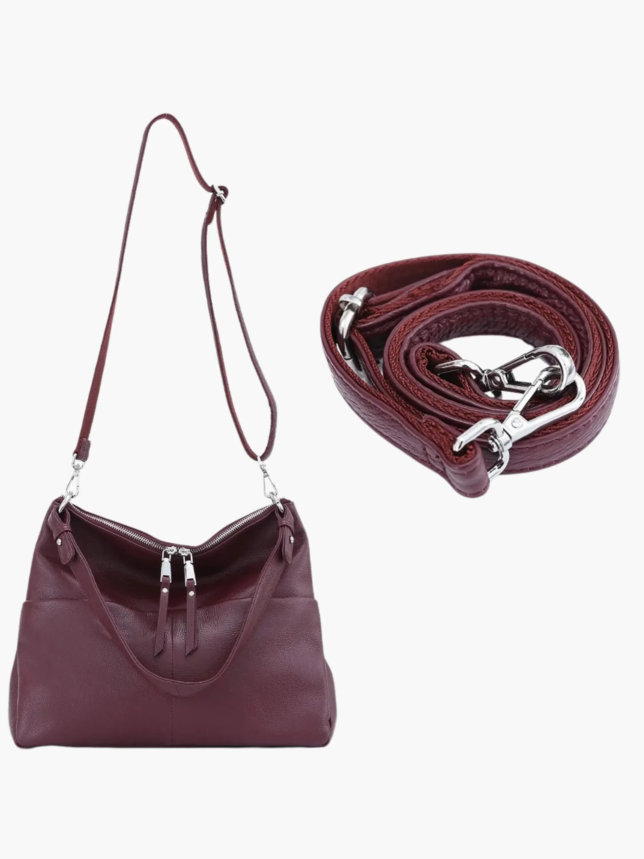 Soft Leather Hobo Bag with Zipper Closure
