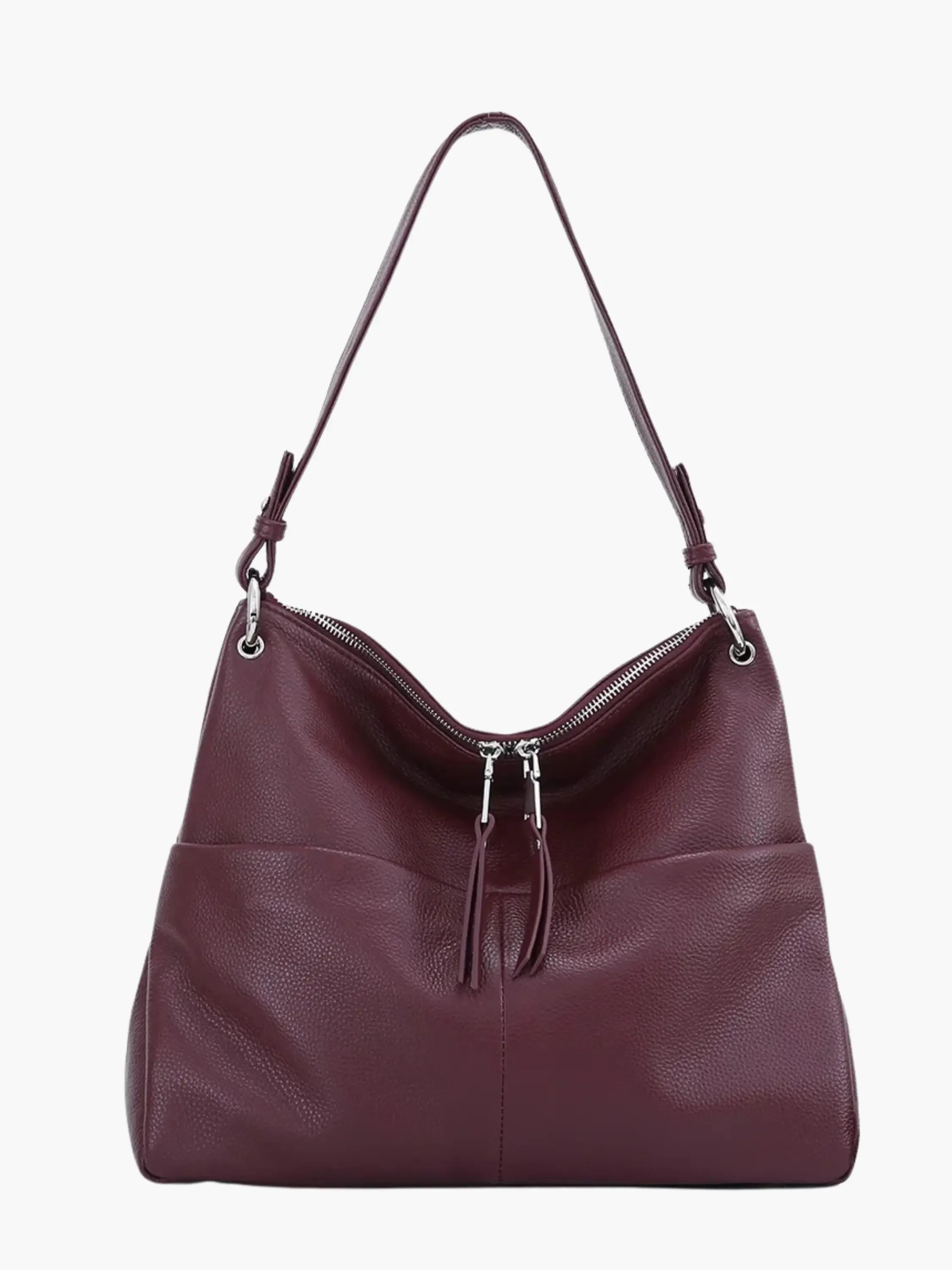 Soft Leather Hobo Bag with Zipper Closure