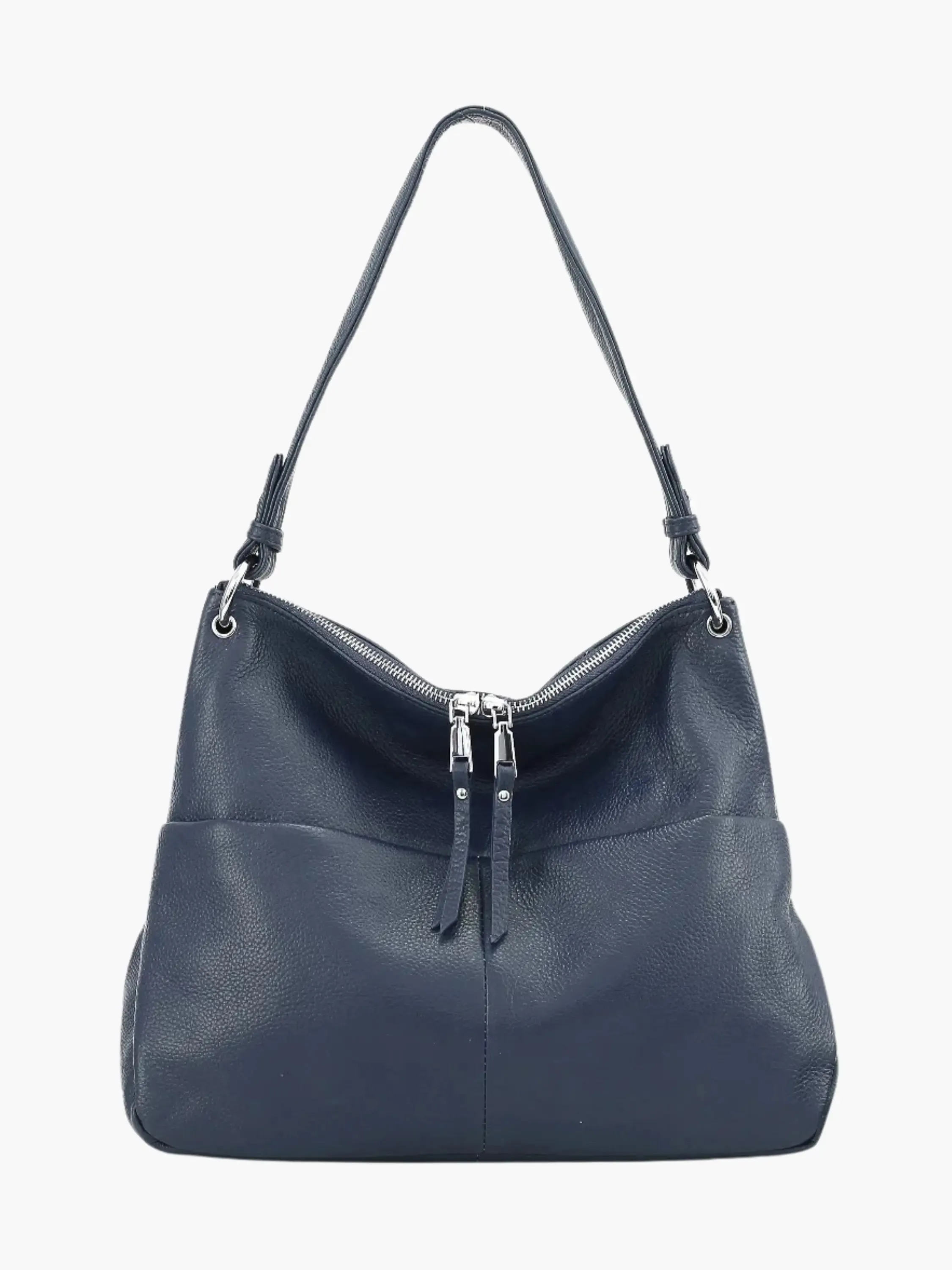Soft Leather Hobo Bag with Zipper Closure