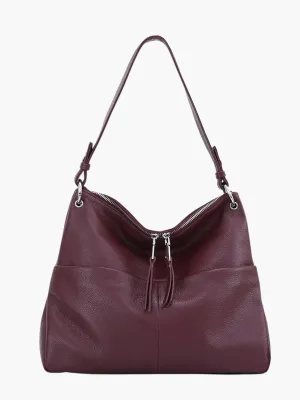 Soft Leather Hobo Bag with Zipper Closure