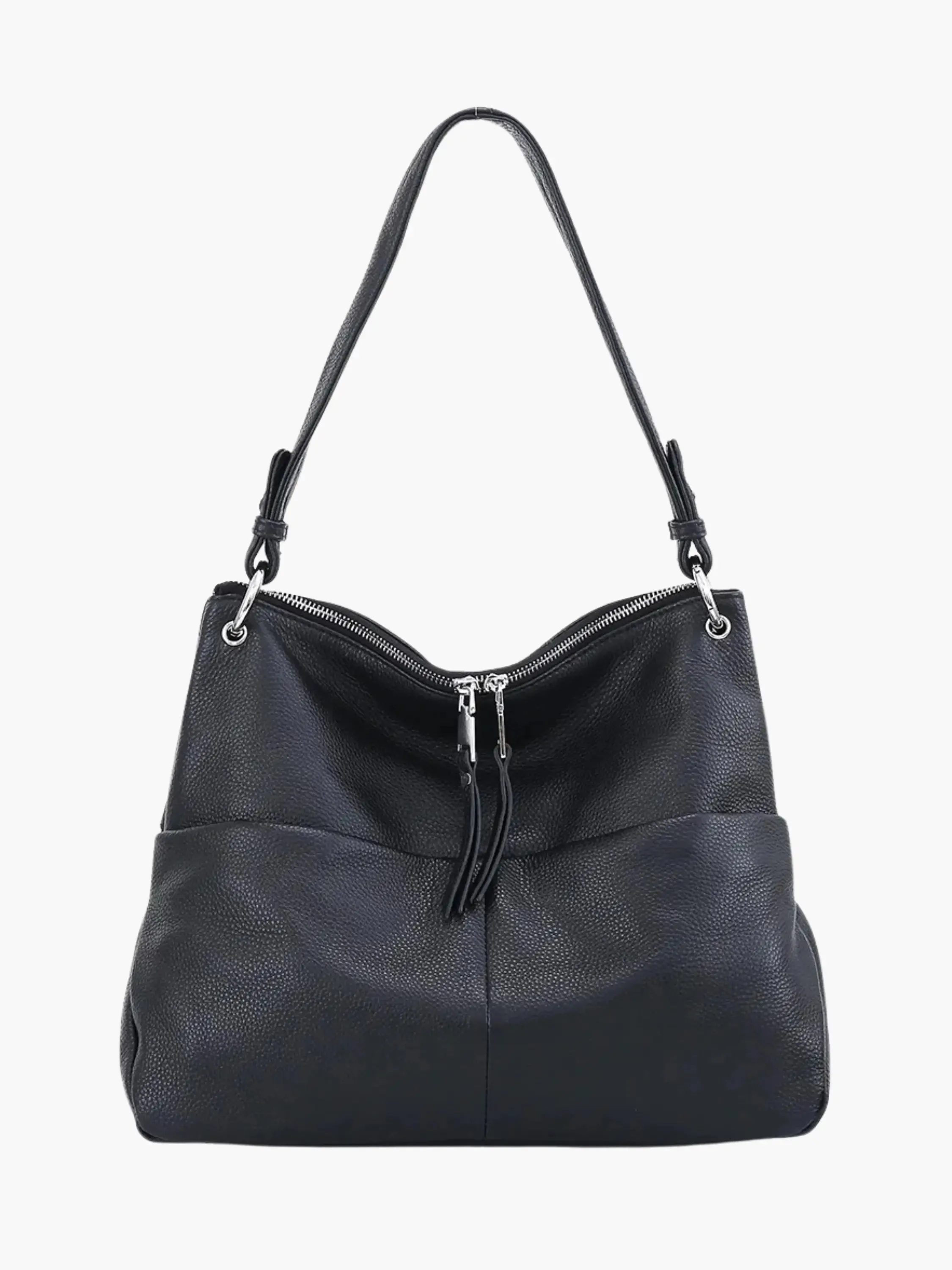 Soft Leather Hobo Bag with Zipper Closure