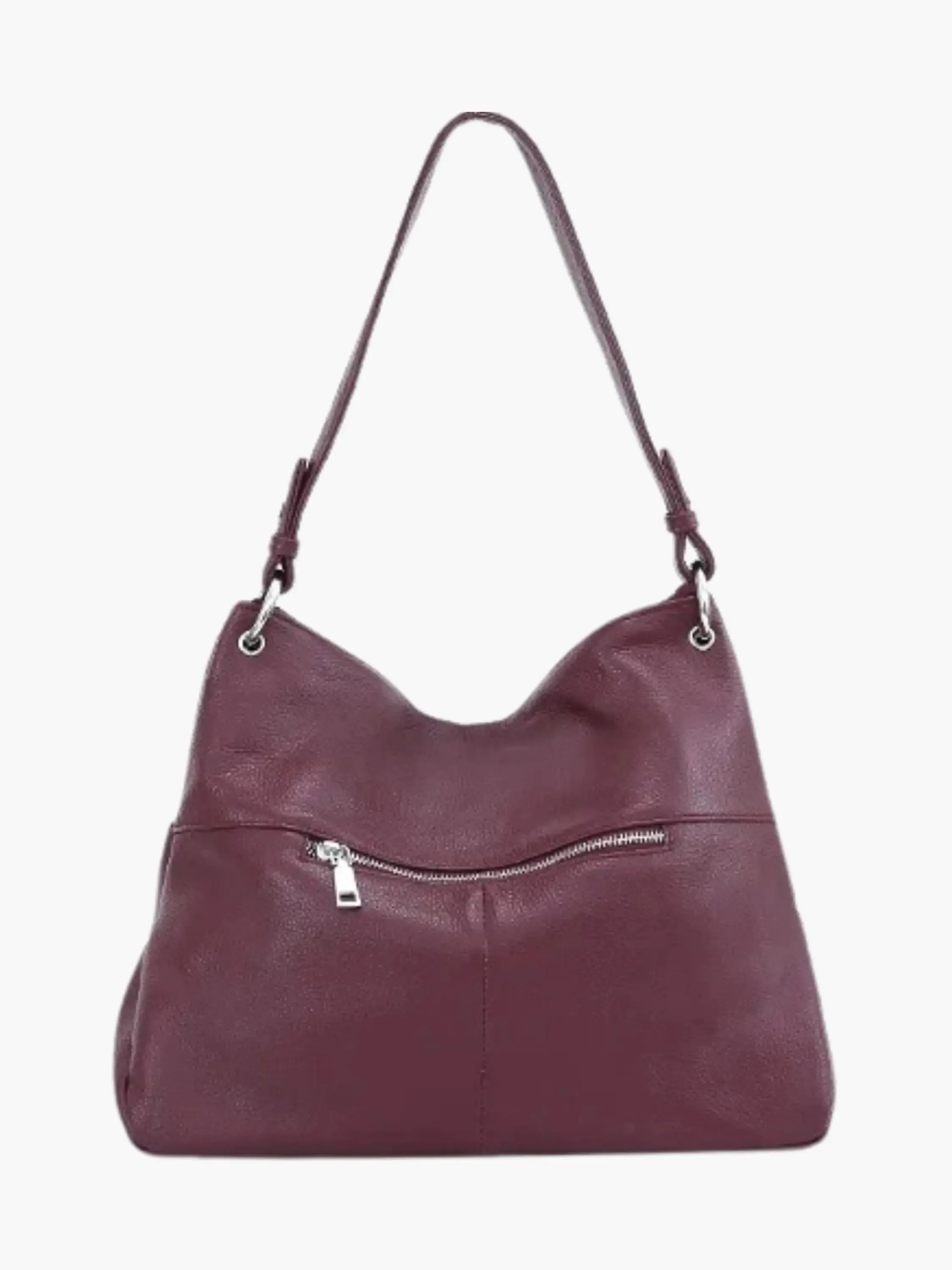Soft Leather Hobo Bag with Zipper Closure