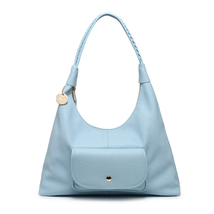 Soft textured hobo bag with braided shoulder strap and front flap pocket wholesale