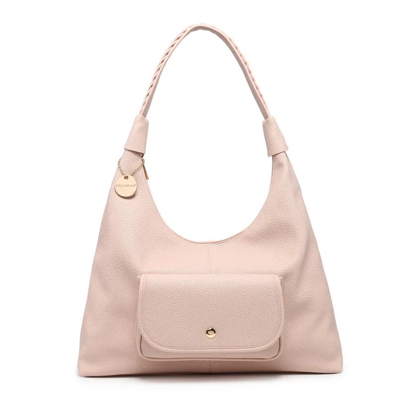Soft textured hobo bag with braided shoulder strap and front flap pocket wholesale