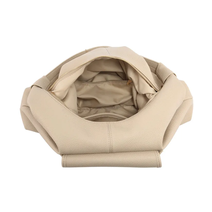 Soft textured hobo bag with braided shoulder strap and front flap pocket wholesale