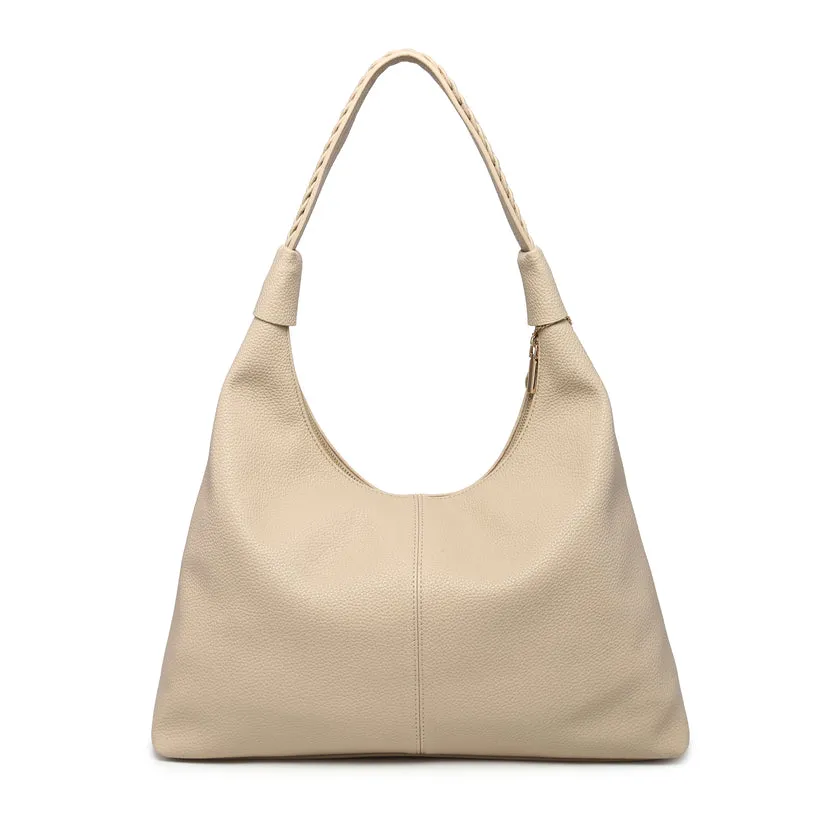 Soft textured hobo bag with braided shoulder strap and front flap pocket wholesale