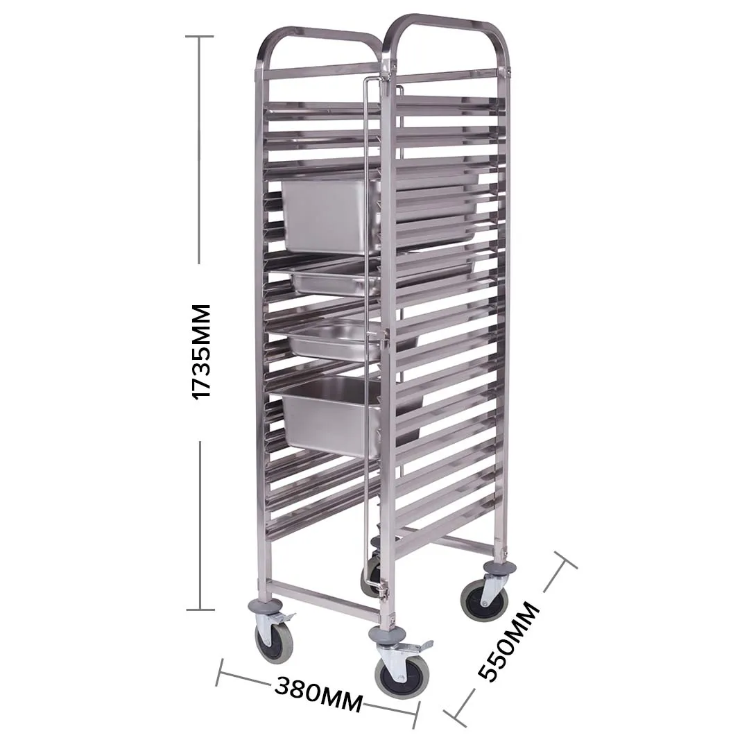 SOGA 2X Gastronorm Trolley 15 Tier Stainless Steel Bakery Trolley Suits GN 1/1 Pans