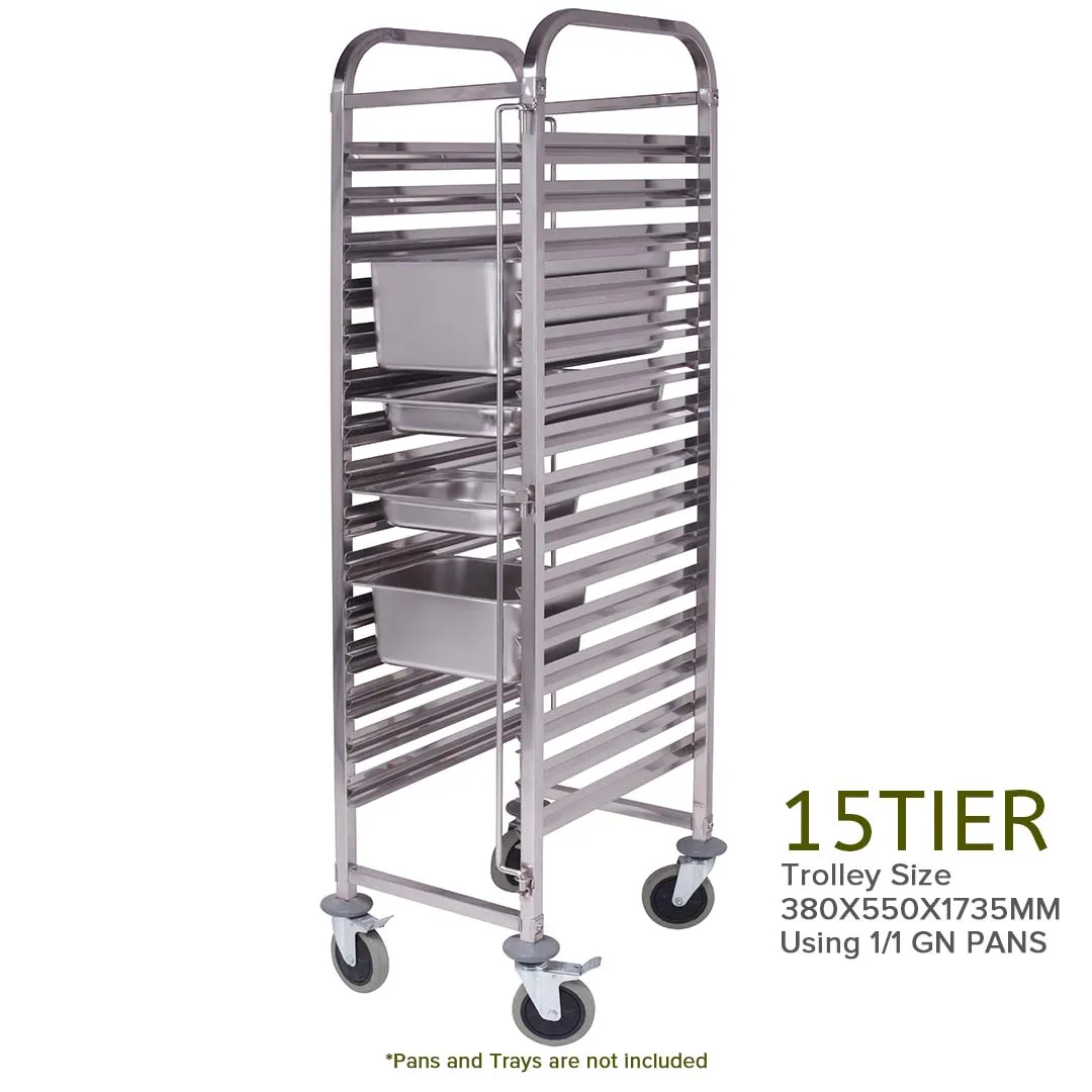 SOGA 2X Gastronorm Trolley 15 Tier Stainless Steel Bakery Trolley Suits GN 1/1 Pans
