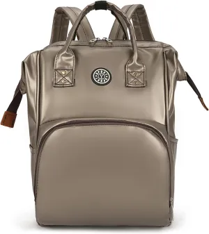 Solid Color Artificial Leather Diaper Bag Backpack with Insulated Pockets Mama Baby Anti-theft Travel Bag (Coffee)